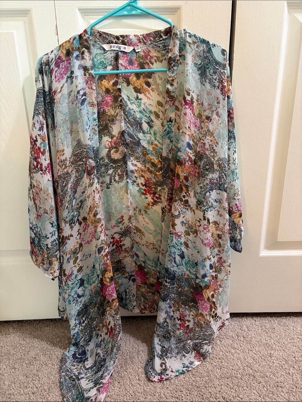 prēdā Floral Sheer Open Kimono - Multi Blue never worn